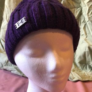 Under Armour Purple Cable Knit Beanie Hat | Grey fleece interior